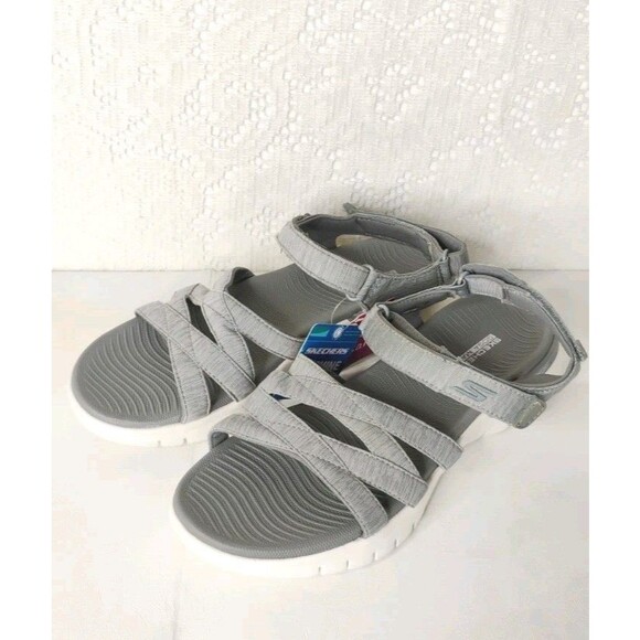 Skechers Sandals On-The-go Flex Ankle Strap Sandal Size 7 Gray and White NWT - Picture 3 of 16